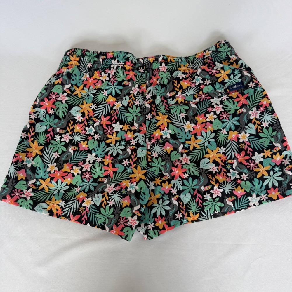 Chubbies Mens Swim Trunks Small 4" Inseam Tropical Floral Toucan Black Pink S - Picture 2 of 5